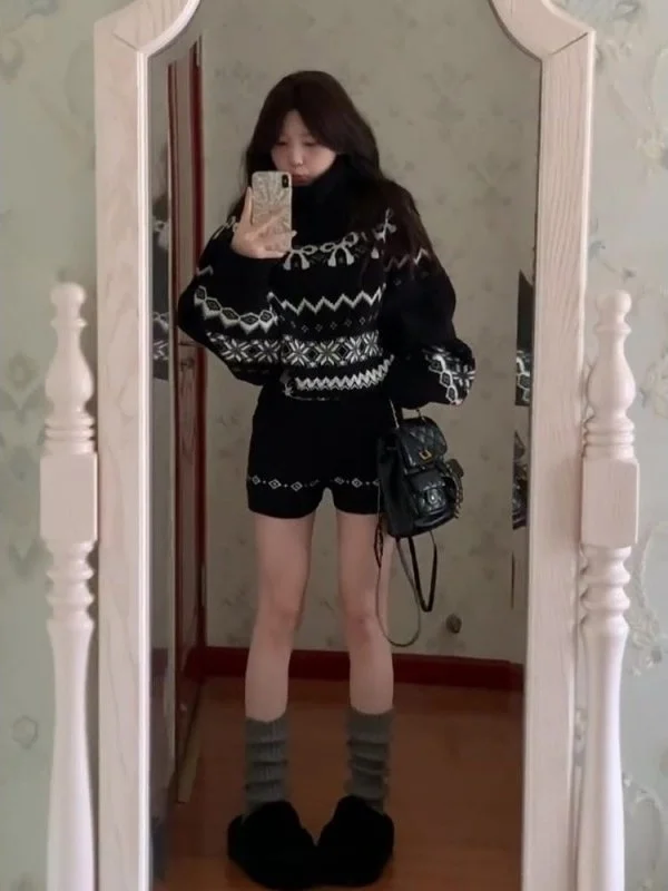 冬用ハイネックニットセーターセット レディース ファッション ゆったり スタイリッシュ アウター インナー カジュアルウェア