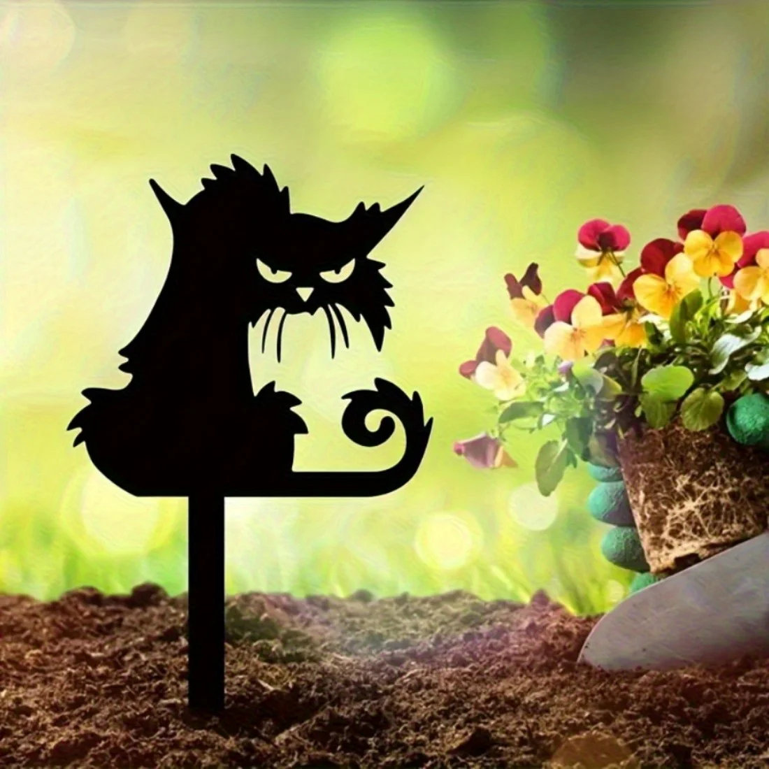 Estaca de jardín de metal con gato fantasma de Halloween | Silueta espeluznante, sin pilas, regalo de Halloween y Navidad, decoración de patio/pátio/otoño