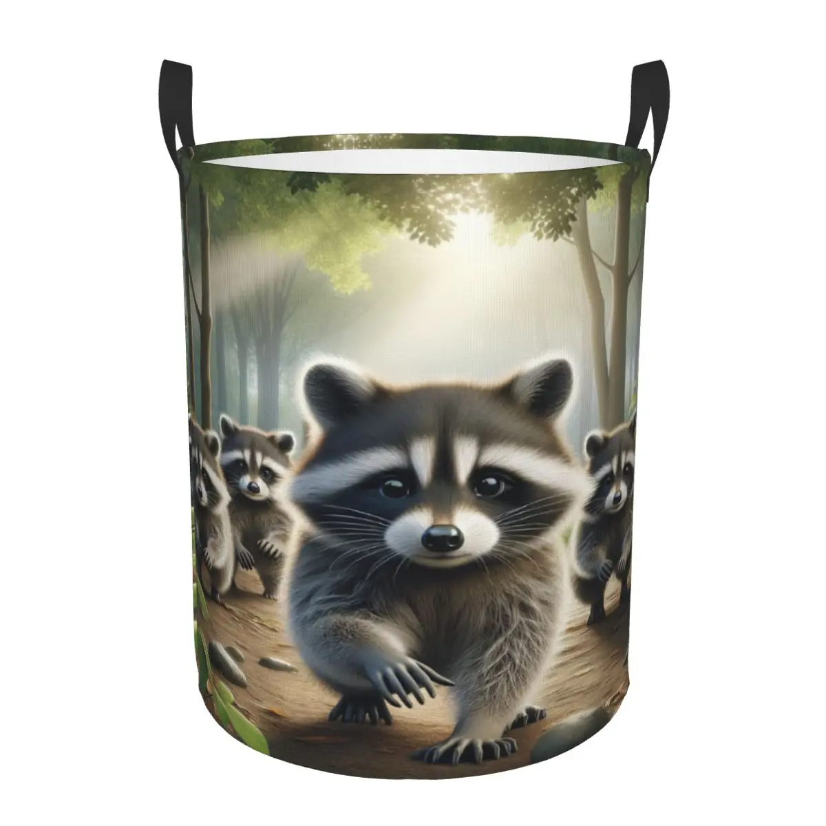 Custom Funny Raccoon Laundry Basket Collapsible Clothes Hamper for Baby Kids Toys Storage Bin