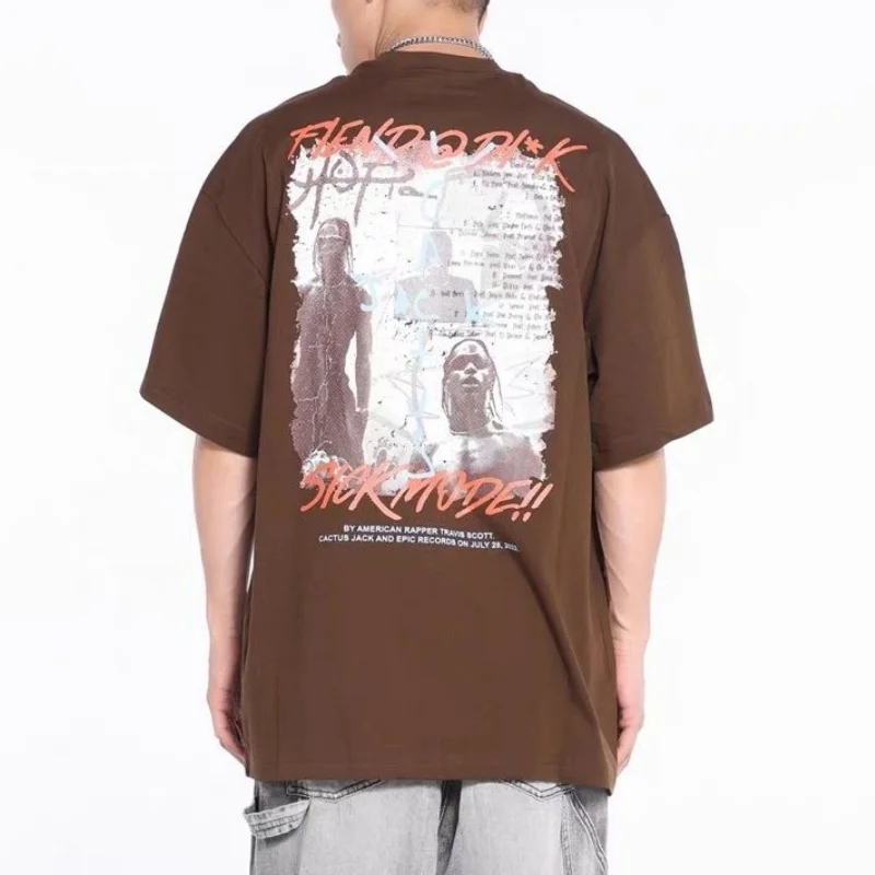 

Character Letter Print Cactus Jack Short Sleeved T-shirt High Street Casual Loose T Shirt Men Women Sports Top Tee