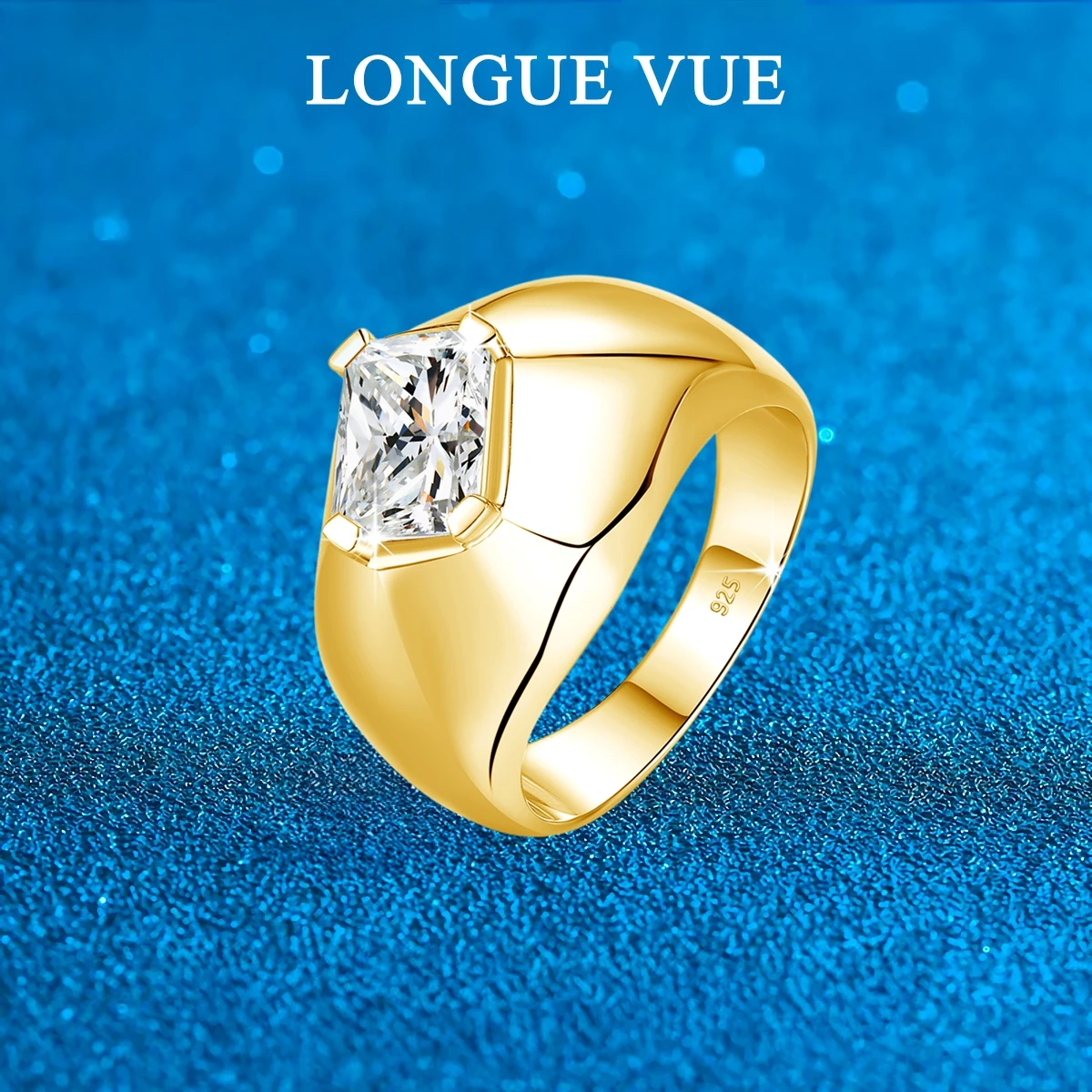 

2CT 18K Gold Plated Men Ring 925 Sterling Silver Thick Band CZ Moissanite Big Size Ring Luxury Lab Diamond No Fade Fine Jewelry