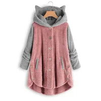 Cat Print Long Hoodies Sweatshirt Women Fleece Warm Button Pocket Pullovers Cat Ear Plus Size Hoodie Top Blouse Sweat Femme - Image 3
