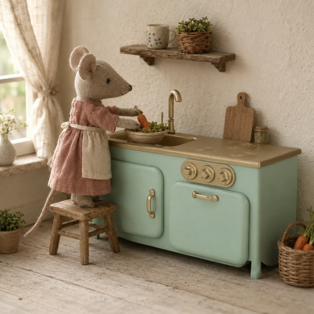 1:12 Miniature Kitchen Sink Cabinet with Oven Vintage Dollhouse Cupboard OB11 Mini Furniture doll house furniture