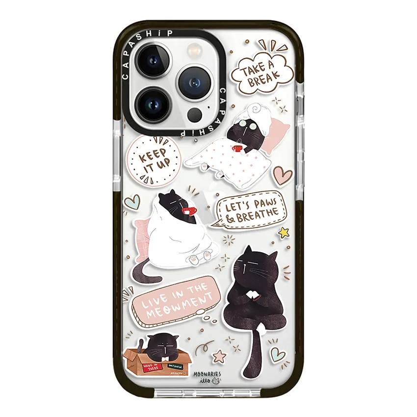 Cartoon Cute Sleeping in Cat Case For iPhone 15 14 13 12 11 Pro X XS XR Max 7 8 Plus SE 2 3 Soft TPU Shockproof Back Cover Capa