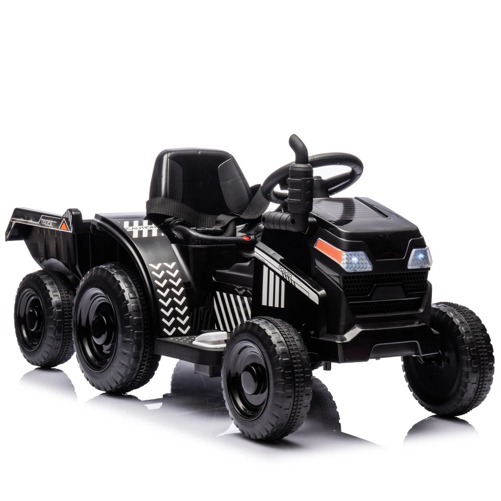 12V Kids Ride On Electric Tractor Black Knight, Kids Ride On Toy.2WD, rutschfeste Reifen, Lenkrad, Fußpedal, mit abnehmbarem