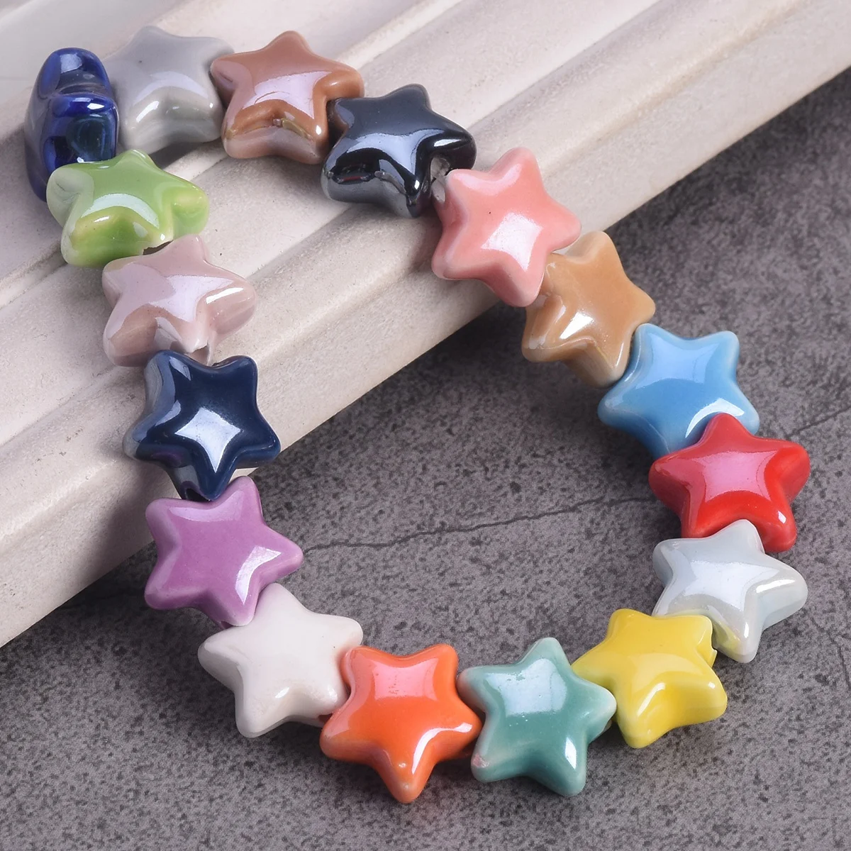 Cuentas sueltas de porcelana de Ceramci hechas a mano, 10 piezas, forma de estrella, brillante, 14mm, para la fabricación de joyas DIY