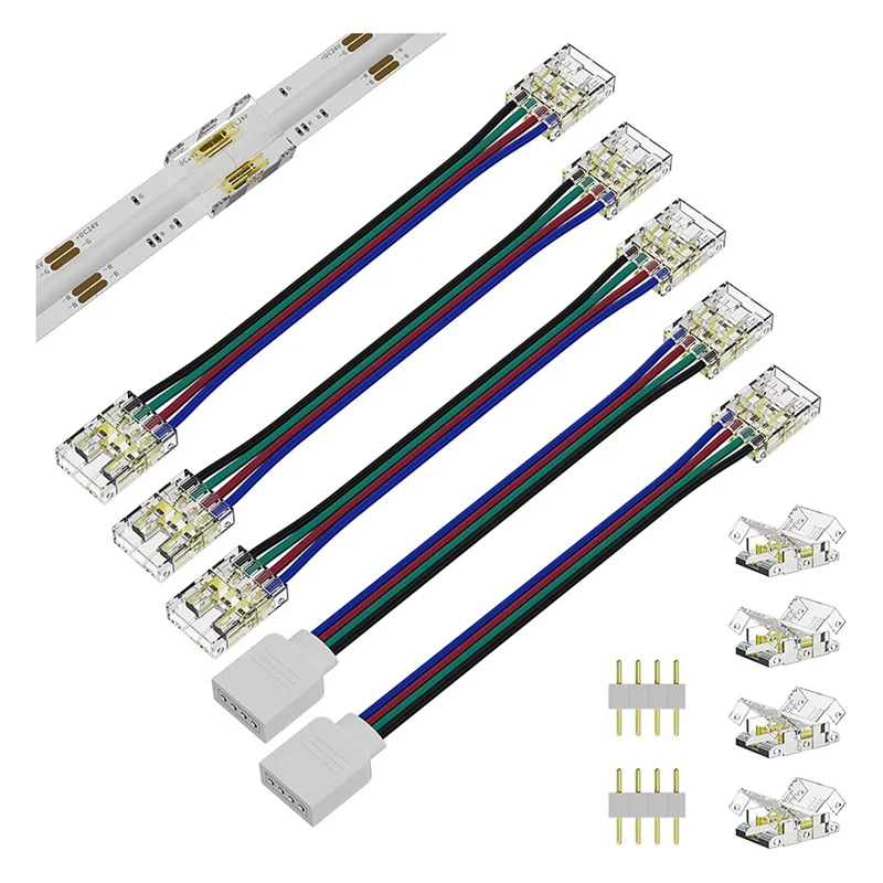 

10Mm Connectors for COB RGB LED Strip Lights 4 Pin,Dual Ends Extension Connectors To 4 Pins Plug 5.5In Extension Wire