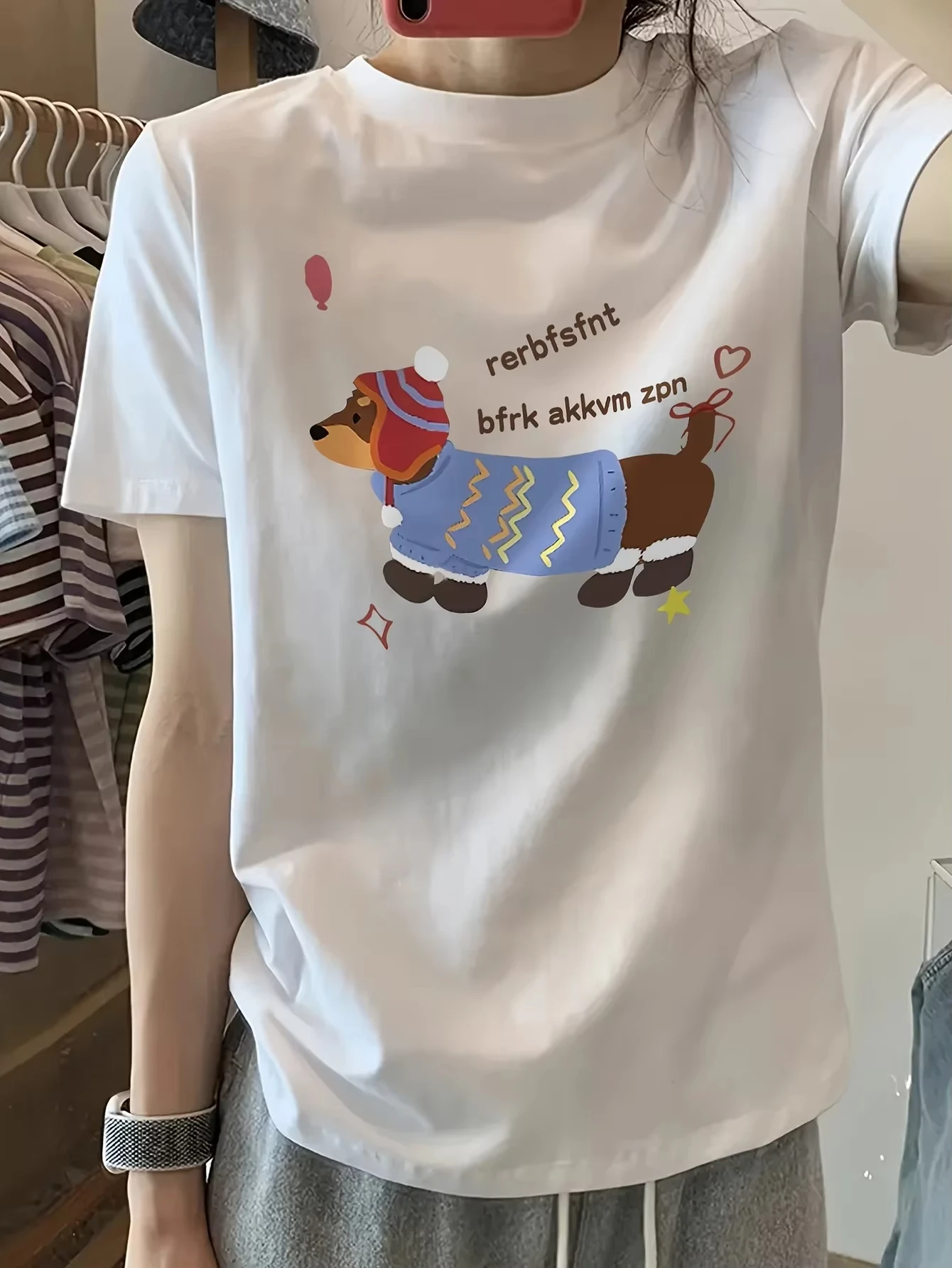 

Women's cotton Cartoon Dachshund Pattern T-shirt Cute Dachshund Print Women's White Short Sleeve T-shirt Casual Women Clothing