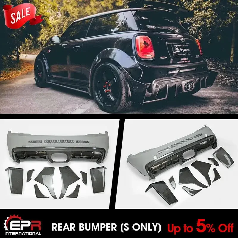 

Для Mini F56 Mini Cooper S TP Style Carbon Glossy и FRP Неокрашенный широкий корпус заднего бампера Боди (крый корпус) (только S)