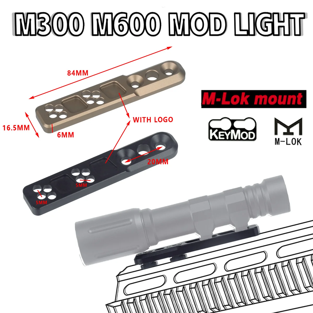 

Tactical M300 M600 Flashlight Offset Mount Base Fit 20mm Rail Mlok keymod LED Weapons Scout Light Airsoft Hunting Accessories