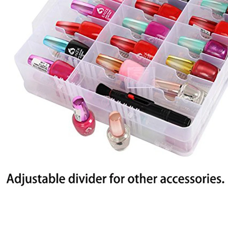 2X Nail Polish Organizer Holder,For 48 Bottles Adjustable Dividers Space Saver