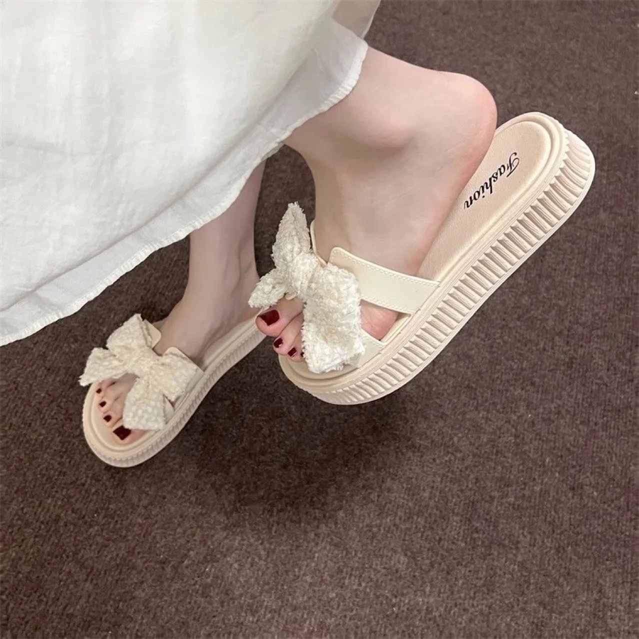 

Women's Bow Slippers 2026 Summer Thick Platform Slide Sandals Fashion Thick Sole Casual Stylish Daily Outdoor Slippers