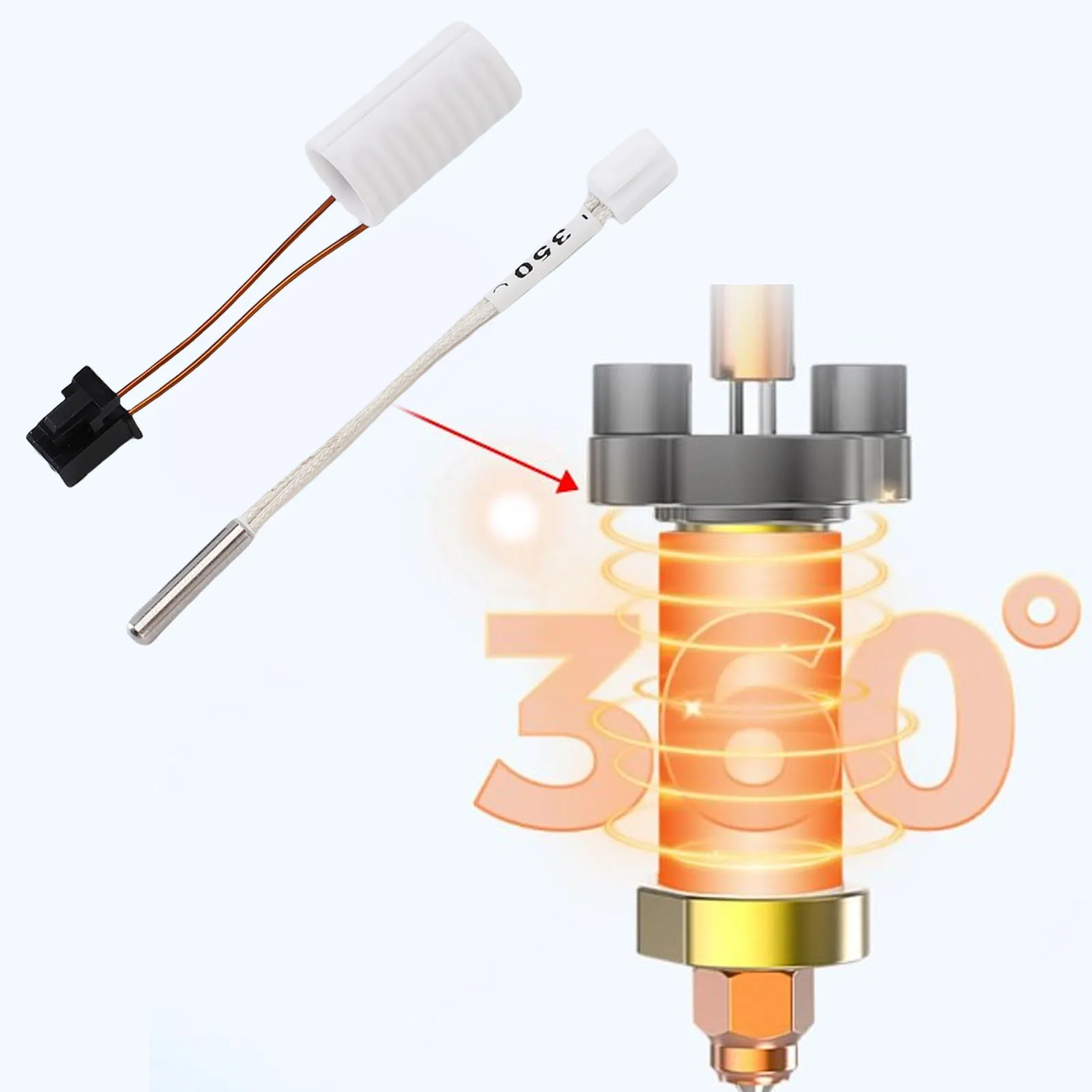 Hotend Thermistor Wire Circular Ceramic Heating Ring Even and Efficient 360° Surround Heat 350℃ Temp Resisting for 3D Printer
