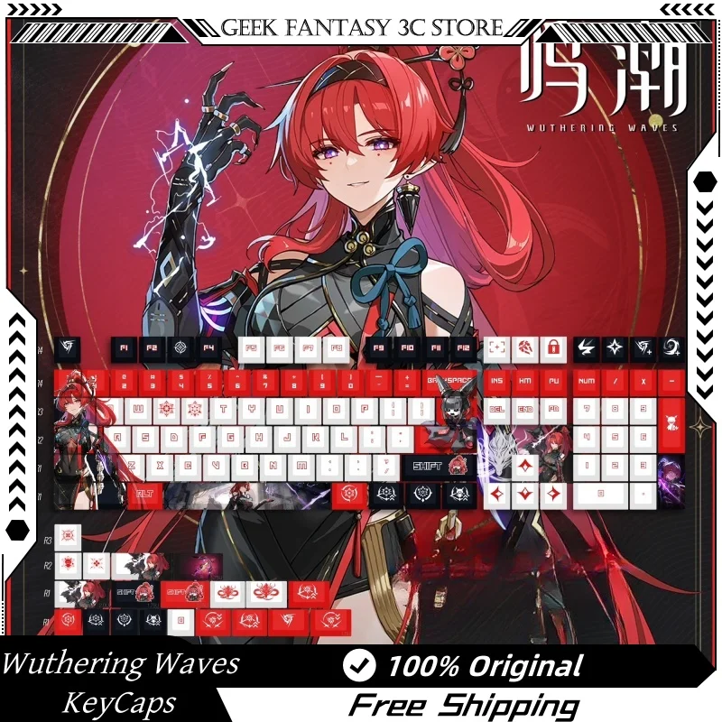 New Wuthering Waves Yinlin Theme Keycaps 120 Key Cherry Profile Pbt Thermal Sublimation Mechanical Keyboard Anime Game Keycaps