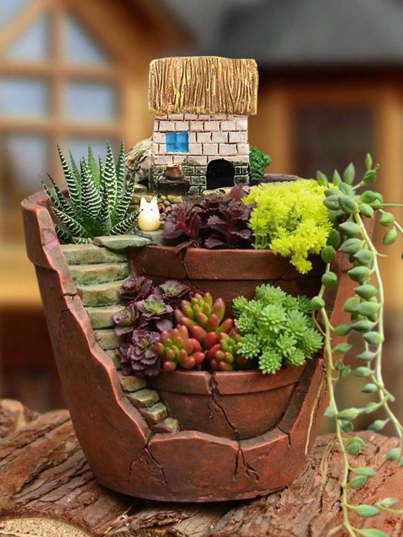 1 Piece of Sky City Resin Flower Pot, Gardening Retro Decorative Ornament Flower Pot, Ceramic Plant Pot, Cactus Flower Pot, Flower Pot Container