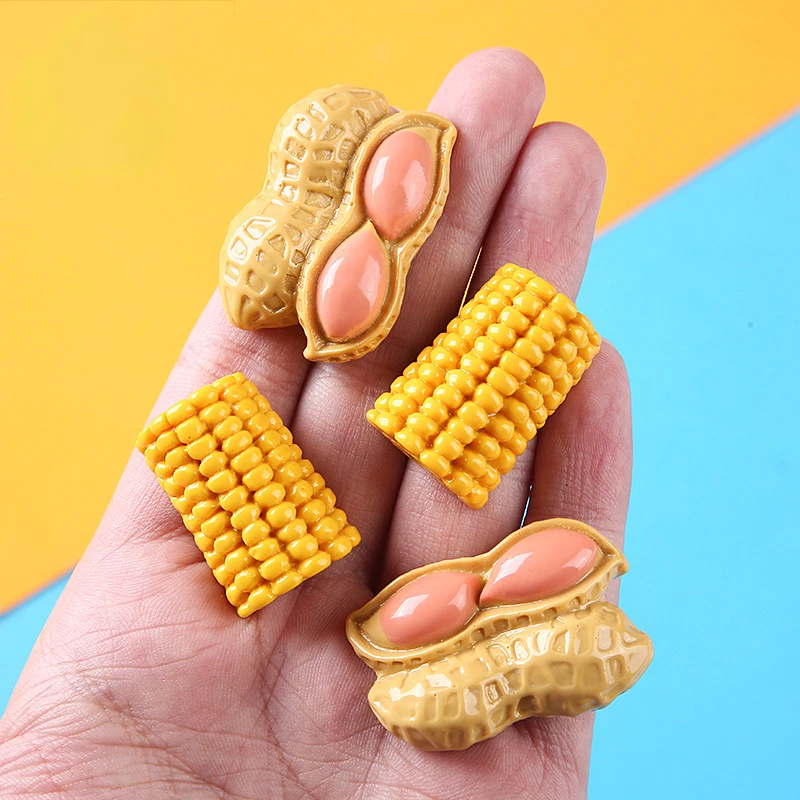 10pcs Mini Resin Kawaii 3D Corn and Peanut Dollhouse Miniatures Statues Things Figures Sculptures Figurine Item Desk Accessories