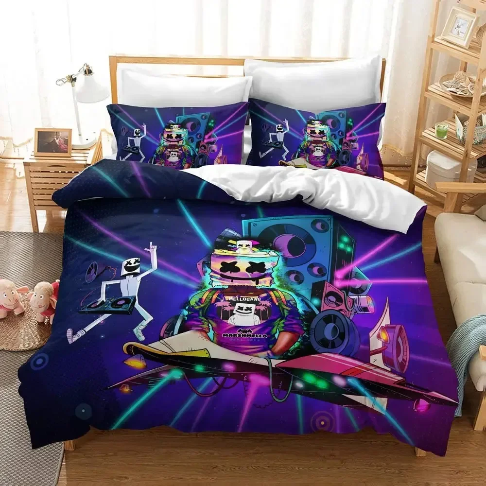 DJ Marshmallow Bedding Set Boys Girls Twin Queen Size Duvet Cover Pillowcase Bed Kids Adult Fashion Home Textileextile