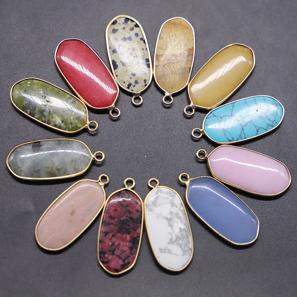 Fashion Natural Stone Pendants Agates Crystal Oval Phnom Penh Shape Rose Quartz Charms DIY Necklace Earring Jewelry Making Gift