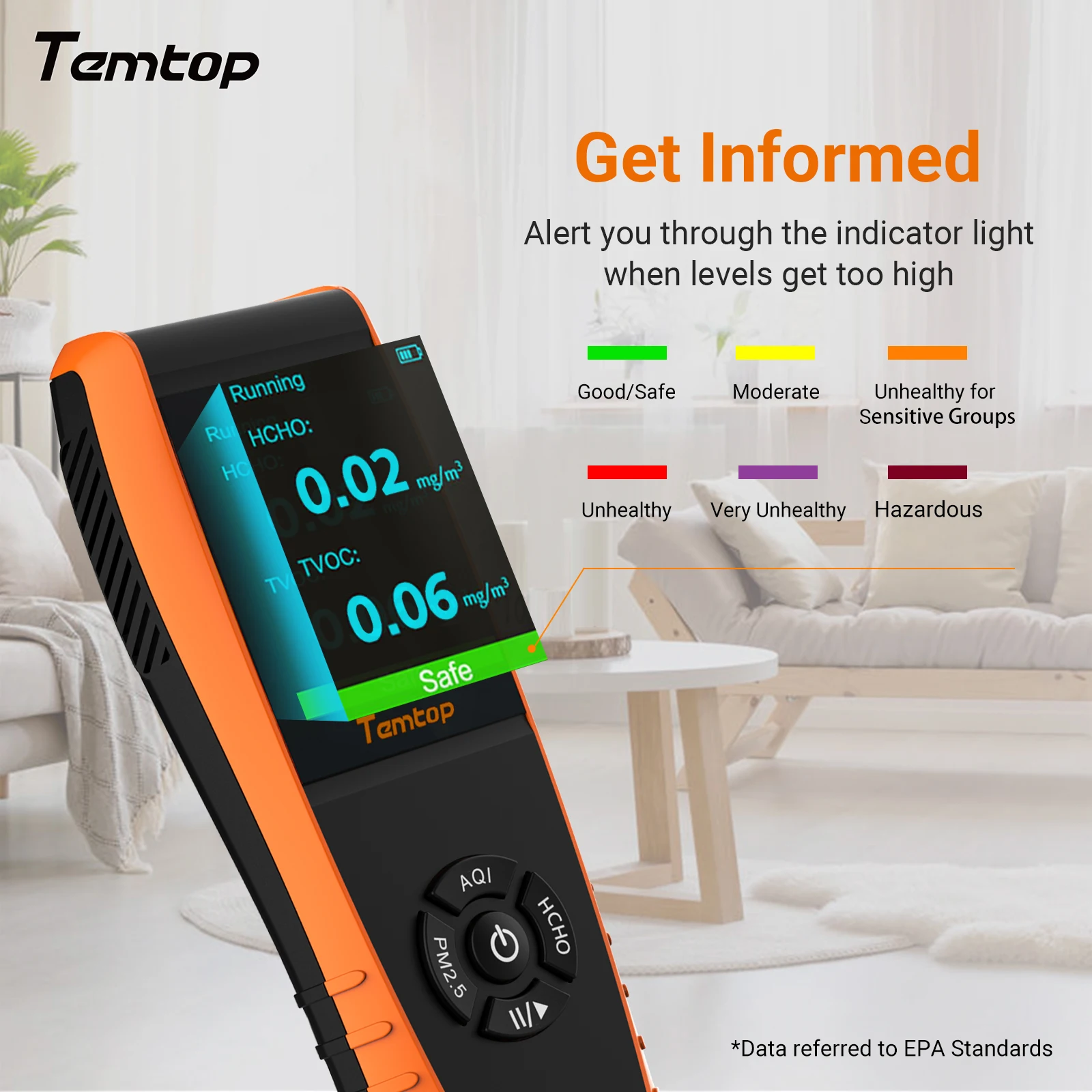 Rivelatore professionale del Monitor della formaldeide della LKC-1000S + 2a generazione di Temtop con l'esportazione di dati di HCHO/PM2.5/PM10/TVOC