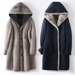 2023 Autumn Winter New Snow Parkas Women's Long Coat Korean Loose Faux Mink Fur liner Faux fur Jacket Warm Hooded Overcoat