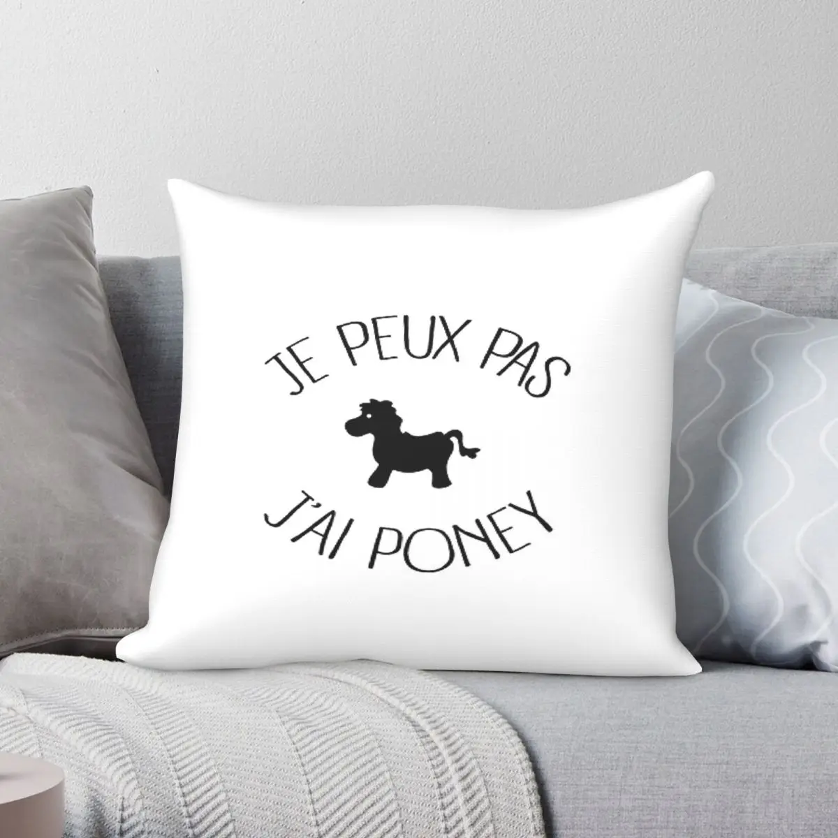 Funda de almohada decorativa con cremallera y estampado de terciopelo de lino y poliéster Je Peux Pas J'ai Poney, funda de cojín para sofá