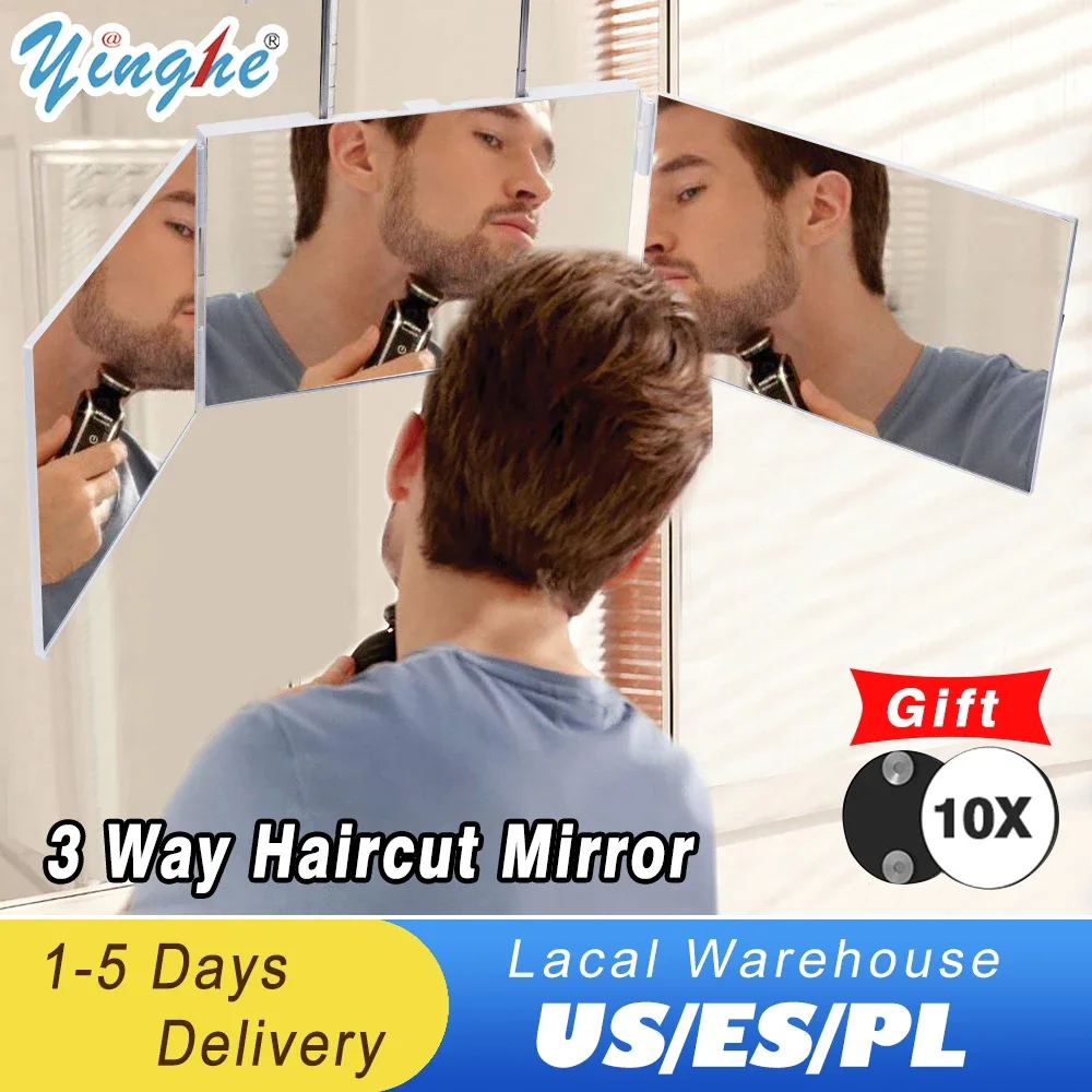 

Trifold Self Haircut Mirror Rechargeable with Height Adjustable 3 Way Mirror for Self Hair Cutting 360 Mirror with LED Lights