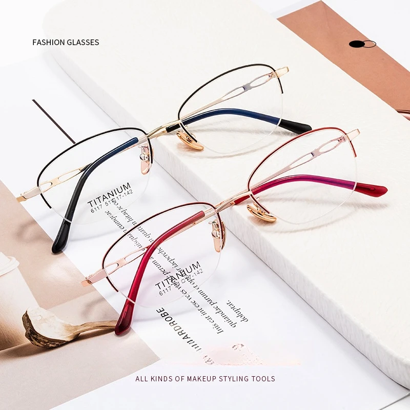 OLLYMURS موضة خفيفة عالية الجودة سبيكة نصف إطار نظارات النساء الرجعية وجه صغير النظارات الطبية البصرية الإطار