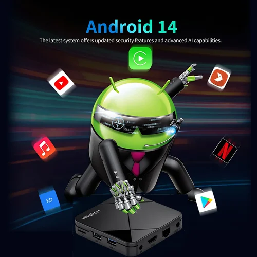 Imagen 2 del producto Smart TV Box Android 14,0 RK3518 4K compatible con Wifi 6 2GB16GB BT5.4 reproductor multimedia remoto por voz 3D Home Theater Android TV Box 2025