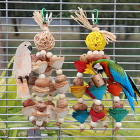 Parrot Toys Bird Chewing Toys Colorful Natural Rattan Ball Bark Wood Beads String Bird Cage Bite Toy With Metal Hook For Macaws