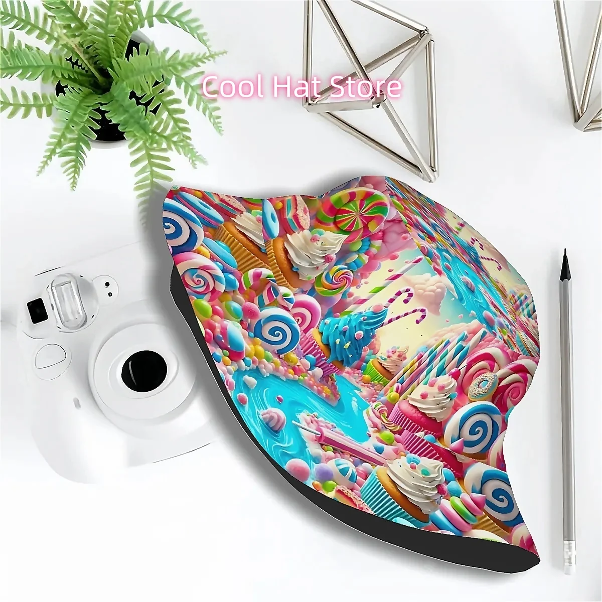 1pc Colorful Candy Paradise Pattern Unisex Printed Fisherman Hat, Stylish Hat with Fun Personality, Outdoor Vacation Golf Beach