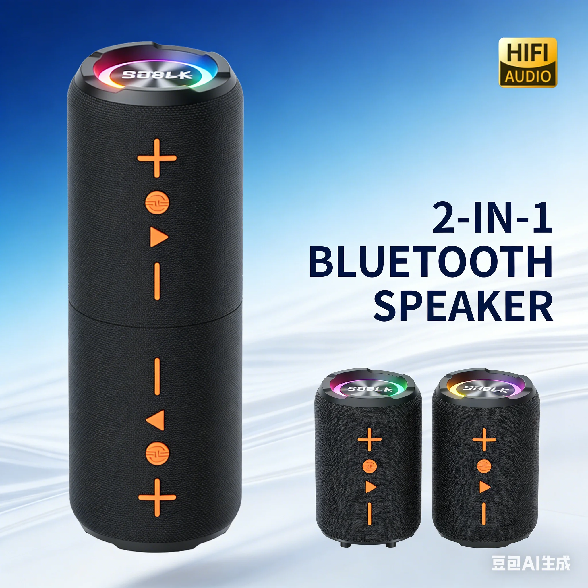 

Раздельные Bluetooth-динамики 2-в-1 Портативный беспроводной динамик SODLK TX9 HIFI Audio Bass Boost с RGB-подсветкой TF-картой Вход AUX