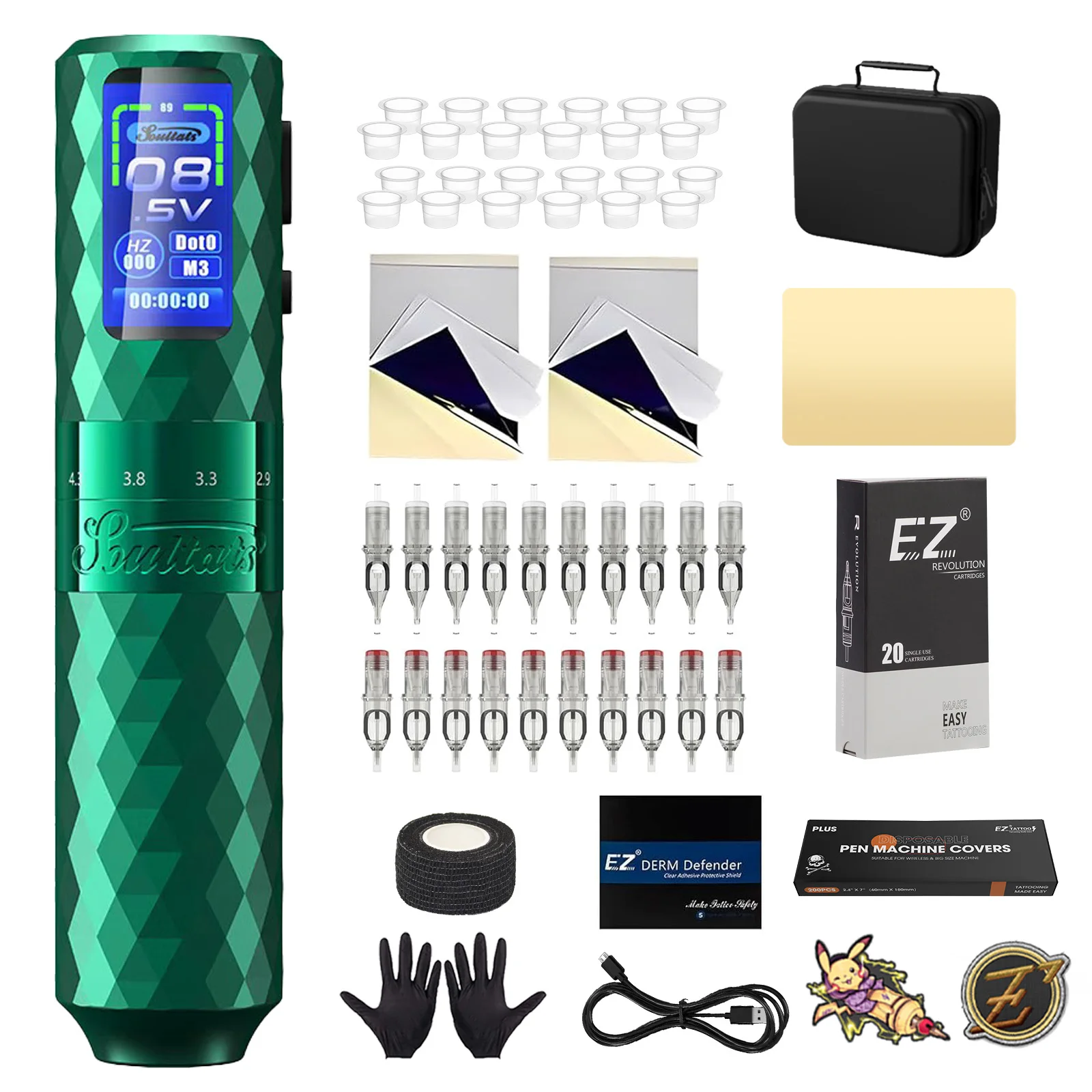 

So Senin Pro, комплект беспроводной тату-машины, аккумуляторная ручка, 6 регулируемых ходов, 2,5–4,8 мм, пистолет для татуировки для картриджей, иглы для татуировки