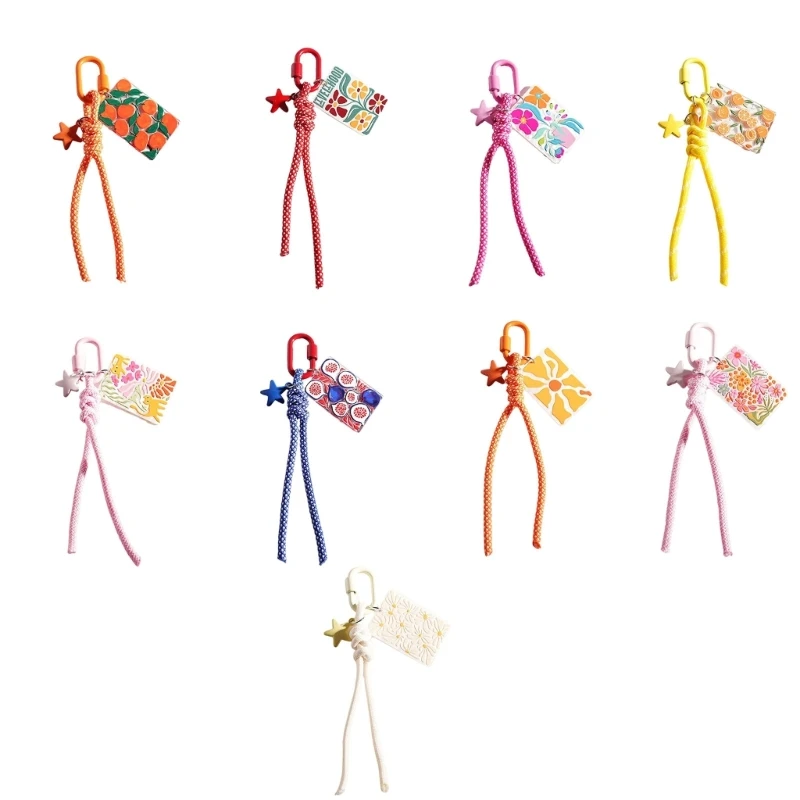 U4LF Embossed Acrylic Keychain Charm Bag Accessory with Clip On Hook, Braided Cord, and Star Detail for Everyday Carry