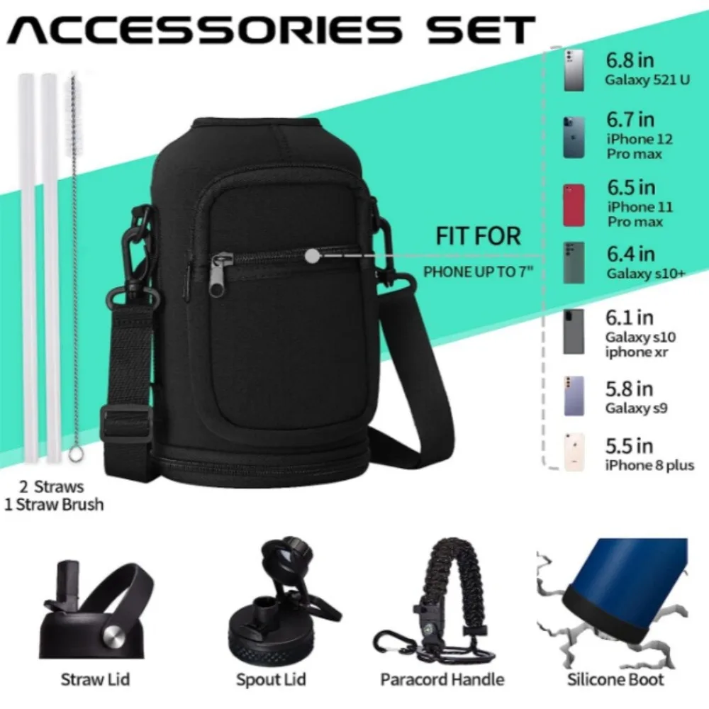 Portable Water Bottle Bag Large Capacity Durable Thermal Vacuum Mug Cup Sleeve with Adjustable Shoulder Strap