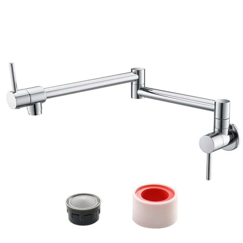 

kitchen Brass Foldable Kitchen Faucet Rotatable Tap Only Sink Tap Wall Mounted Foldable for Cold Water Chrome