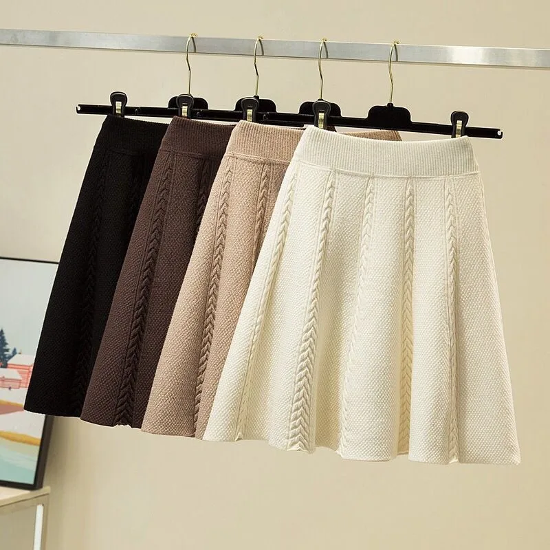 

Thickened Spring Knitted Short Skirt Autumn New Large Swing Winter Loose High Waist Design Knitted Wool Style Skirt