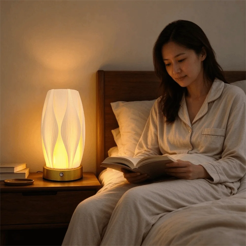 Vintage Nordic Style 3D Table Lamp Dimmable Small Gold Bedside Lamp 3 Colors Acrylic Lampshade Nightstand Light Restaurant