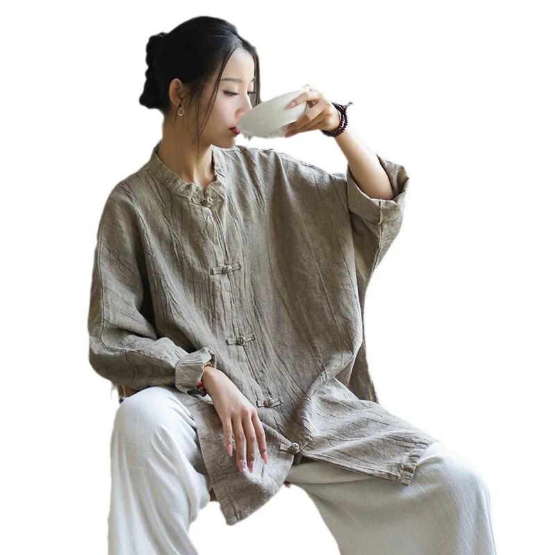 Ethereal Zen Ramie Cardigan - Hand-Dyed Frogged Closure Boho Chinese Style Jacket