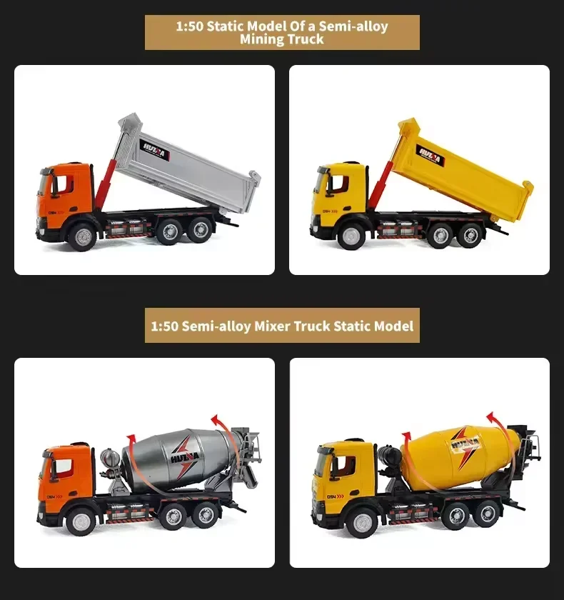 Huina Diecast Dump Truck Model Alloy Excavator Tractor Toy Simulation Truck Model Car Toys Mini Cars Static Model Kids Birthday