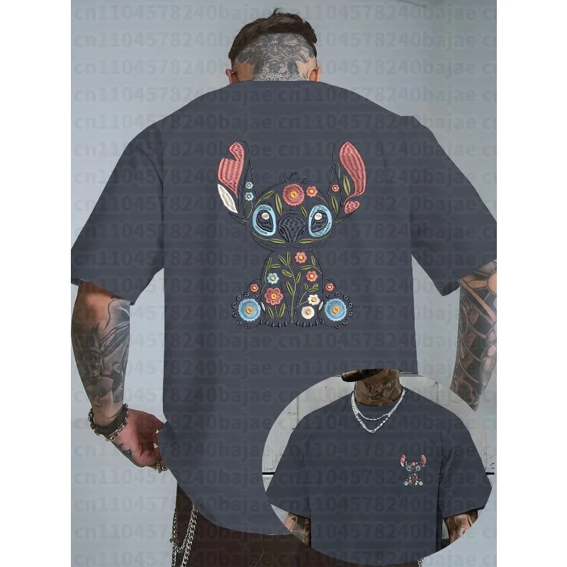 تي شيرت رجالي صيفي موديل 2026 بنمط غرزة ديزني ملابس ترفيهية يومية وأنشطة موضوعية للجنسين بأكمام قصيرة كبيرة الحجم