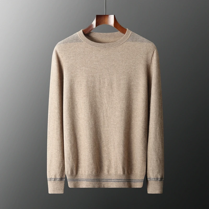

MEELEX New Autumn Winter Men 100% Pure Cashmere Sweater O-neck Soft Warm Pullover Shirt Casual Color Block Man Knitted Tops