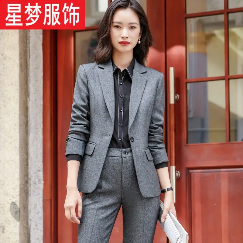 

1605Autumn and WinterOLTraditional Long Sleeve Office Lady Suit Interview Suit Blazer Overalls Business Formal Wear