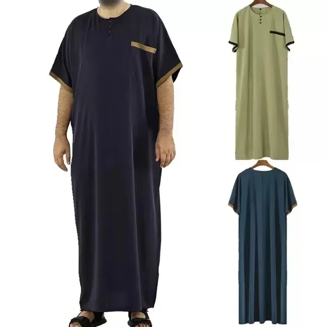 Men Muslim Long Robe Dress Abaya Saudi Arabia Eid Prayer Jubba Thobe Arab Blouse Arabic Kaftan Islamic Clothing جلباب رجالي