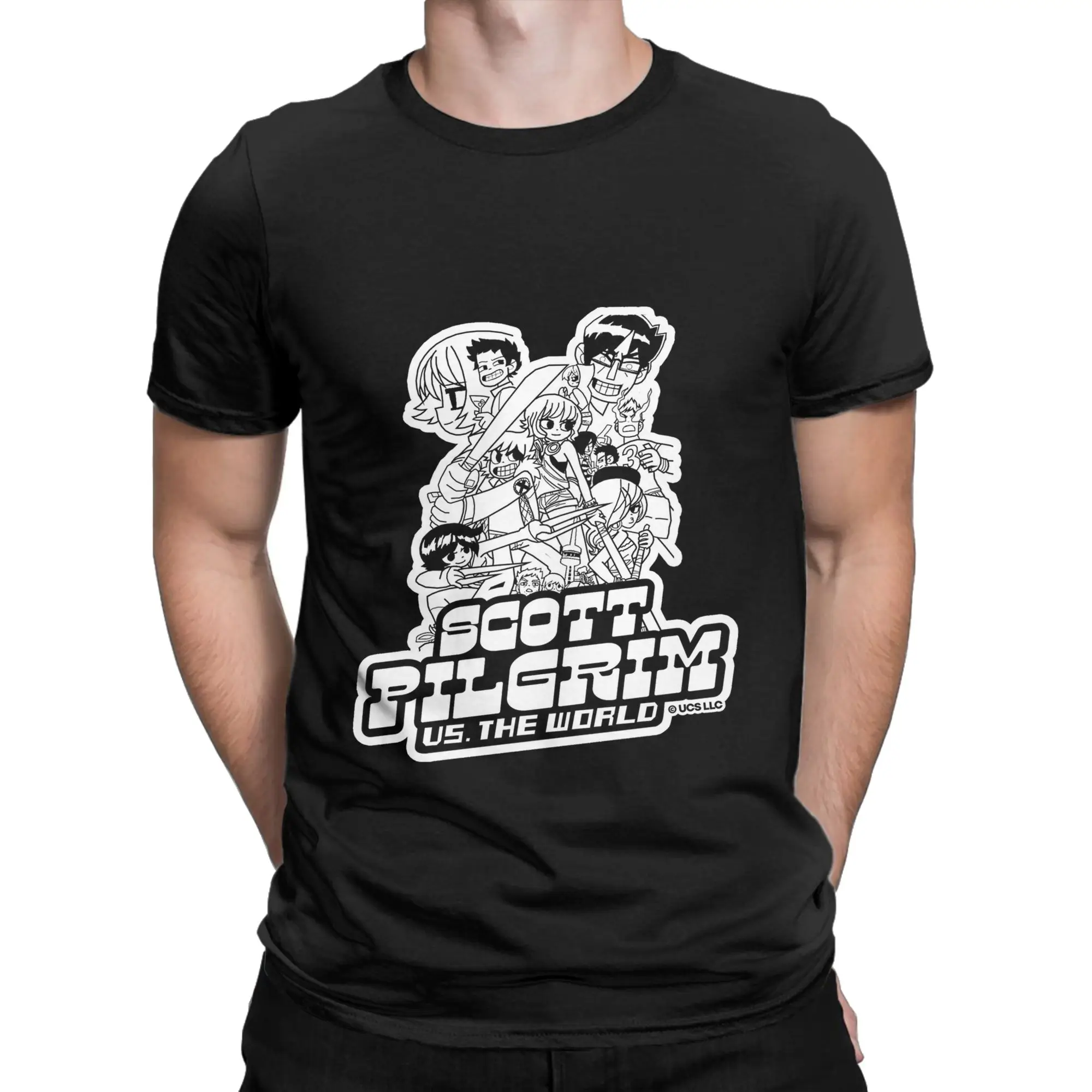 Scott Pilgrim black and white characters Graphic Funny 100% Cotton T-Shirt Scott Pilgrim Vs The World Tees Tops For Men