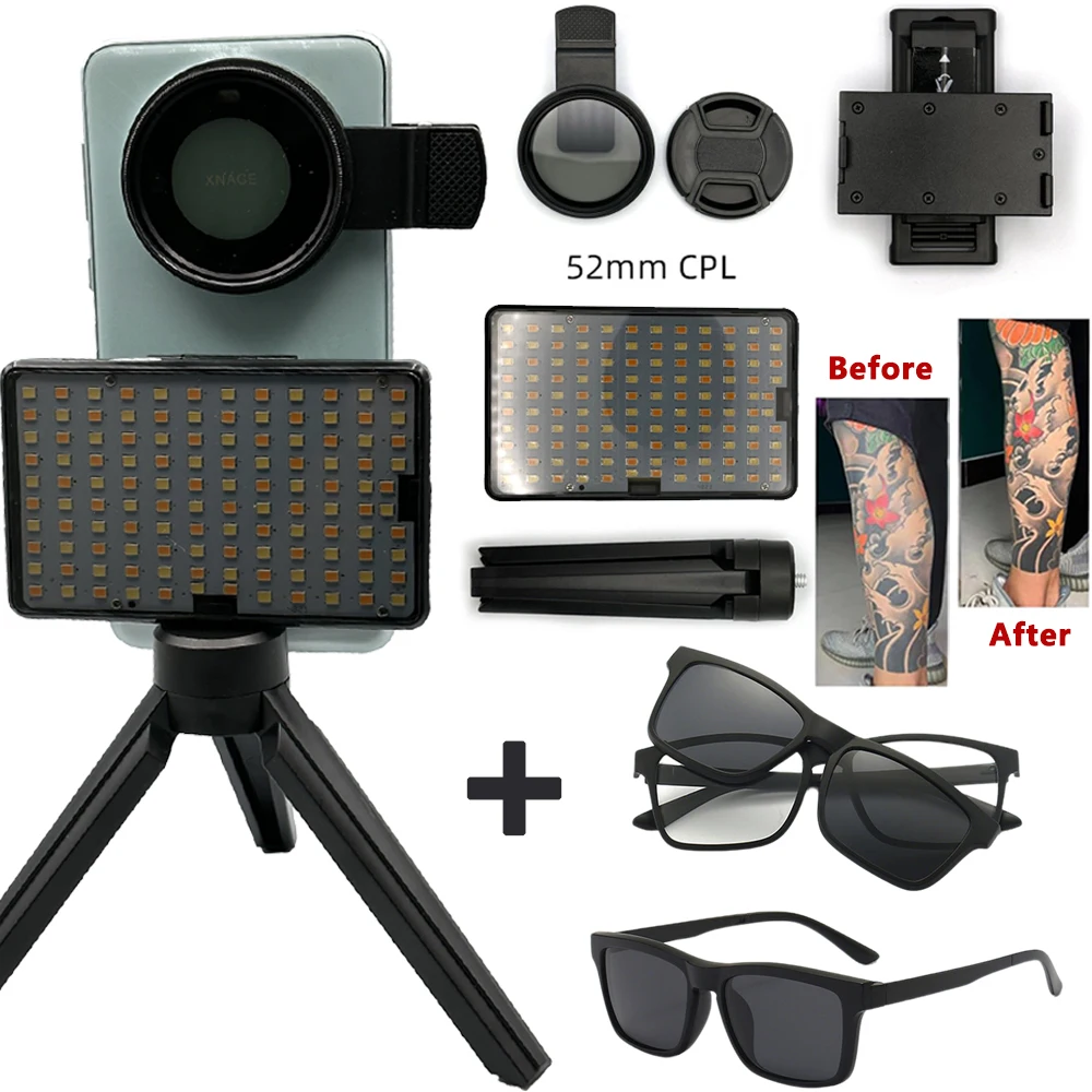 

Набор для тату-фотосъемки: 120 LED-ламп для подсветки татуировок и очки-гогглы для снижения бликов. Комплект аксессуаров для тату.