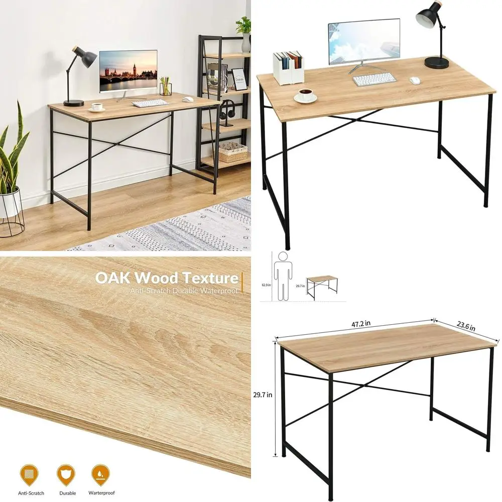 

Большой компьютерный стол 47 Oak Top с черной рамой для домашнего офиса и учебы