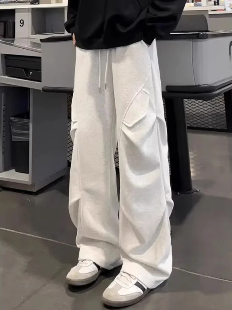 

Свободные мужские спортивные штаны Cleanfit, американский тяжелый плиссированный нож, белый цветок, повседневный модный хлопок, полиэстер