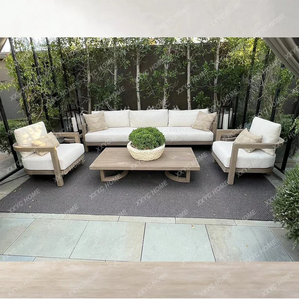 Conjunto de sofá de jardim de teca para quintal e móveis com almofadas