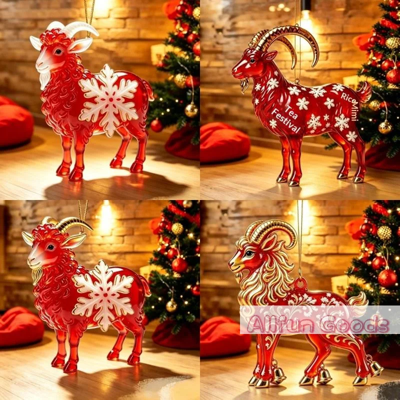 [TG835]2D Acrylic Chinese Zodiac Goat Hanging Ornament Auspicious Red Gold Design For Spring Festival New Year Home Decoration