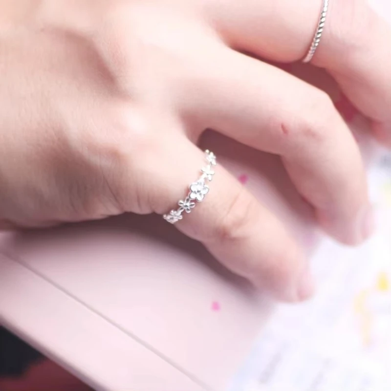 REETI 925 Sterling Silver Rings For Women Small flower Open  ring  Style Lady Prevent Allergy Sterling-silver-jewelry
